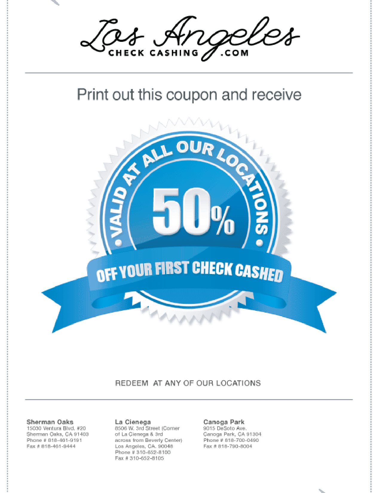 50% off your first check cashed